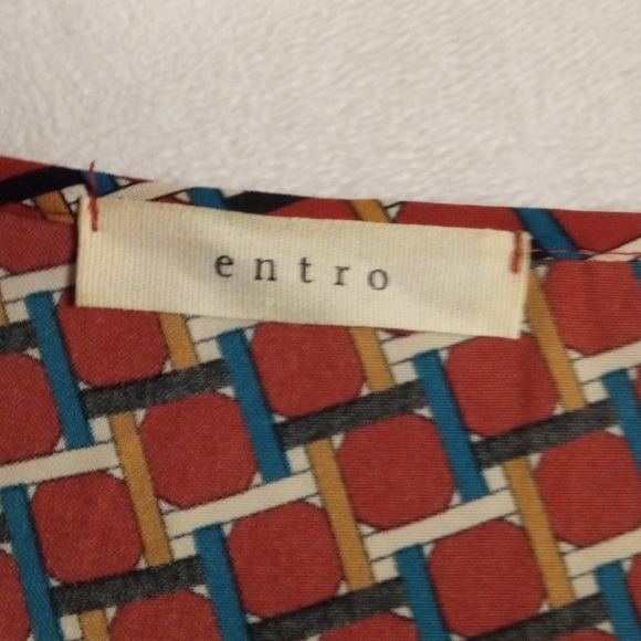 Entro Multicolor Geometric Print Peplum Blouse Long Sleeve Button Front Large - Picture 7 of 9